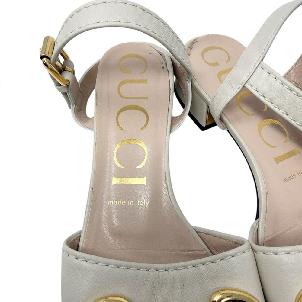 Gucci Baby Horsebit Leather Low Block Heel Sandals Mystic White Ivory Size 37.5 - Picture 6 of 9